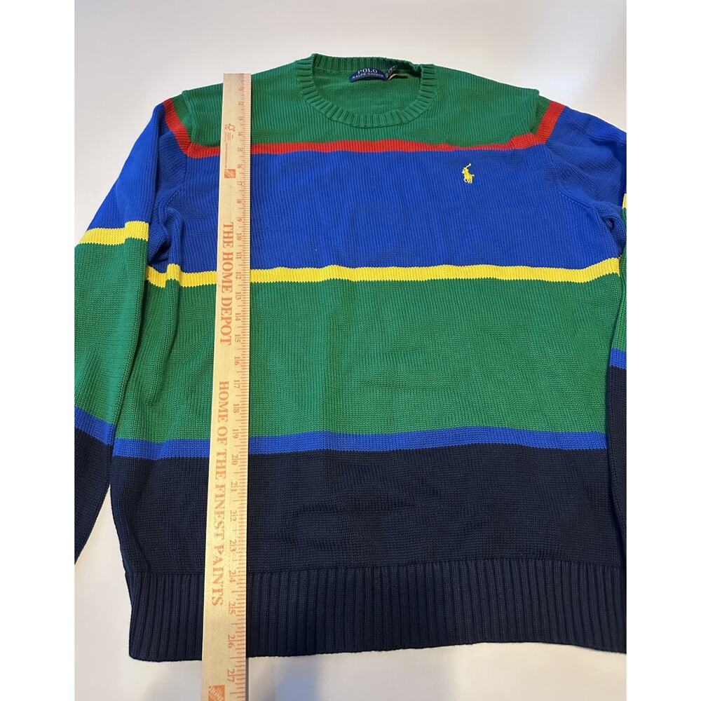 Polo Ralph Lauren Green Blue Striped Cotton Sweater Colorful Preppy XL Mens - Picture 3 of 14